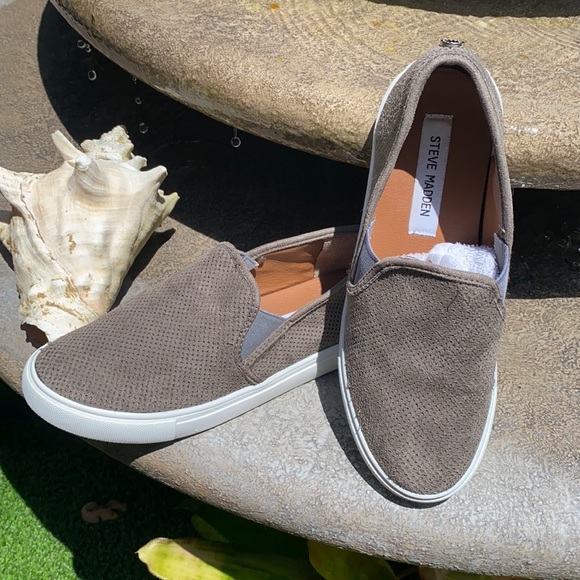 Steve Madden grey and white slip on shoes